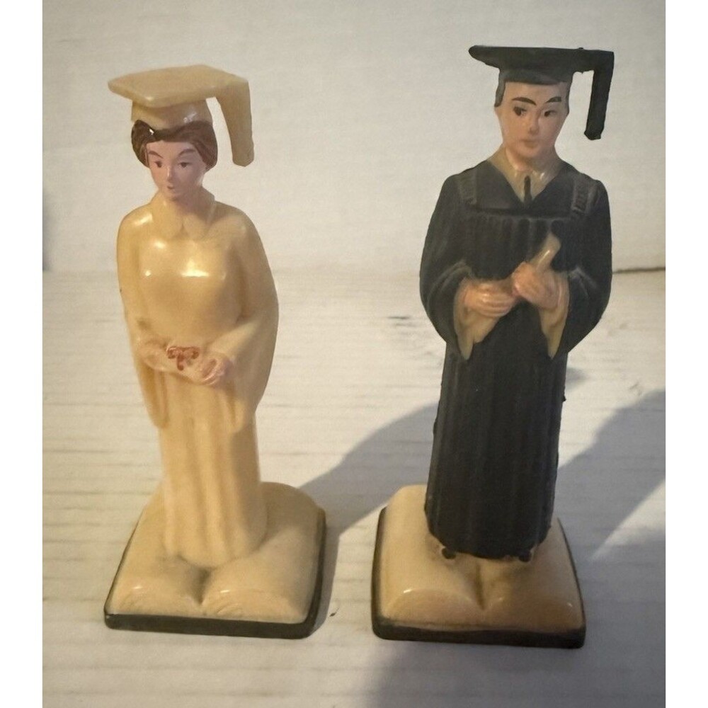 VTG Graduation Cake Topper Bakery Craft Girl Boy Black White Girl Cap Damage